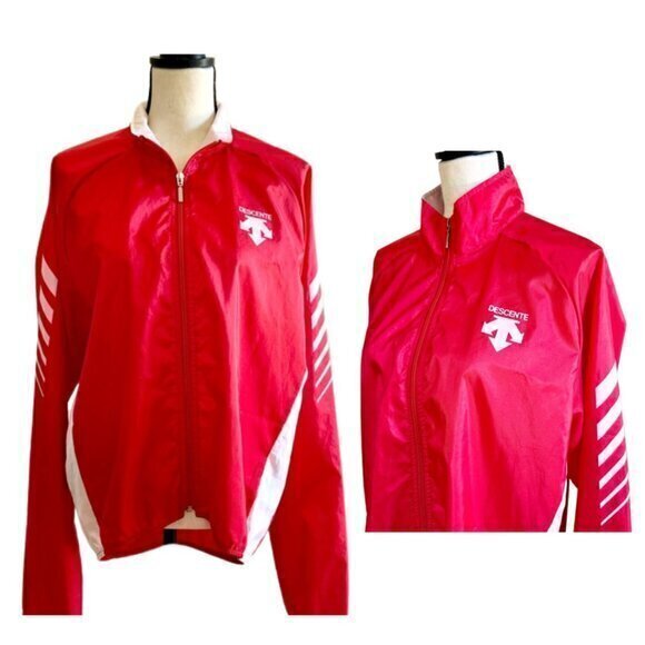 DESCENTE Red and White Men's Light Weight Windbreaker Cycling Jacket- LARGE - Picture 1 of 11